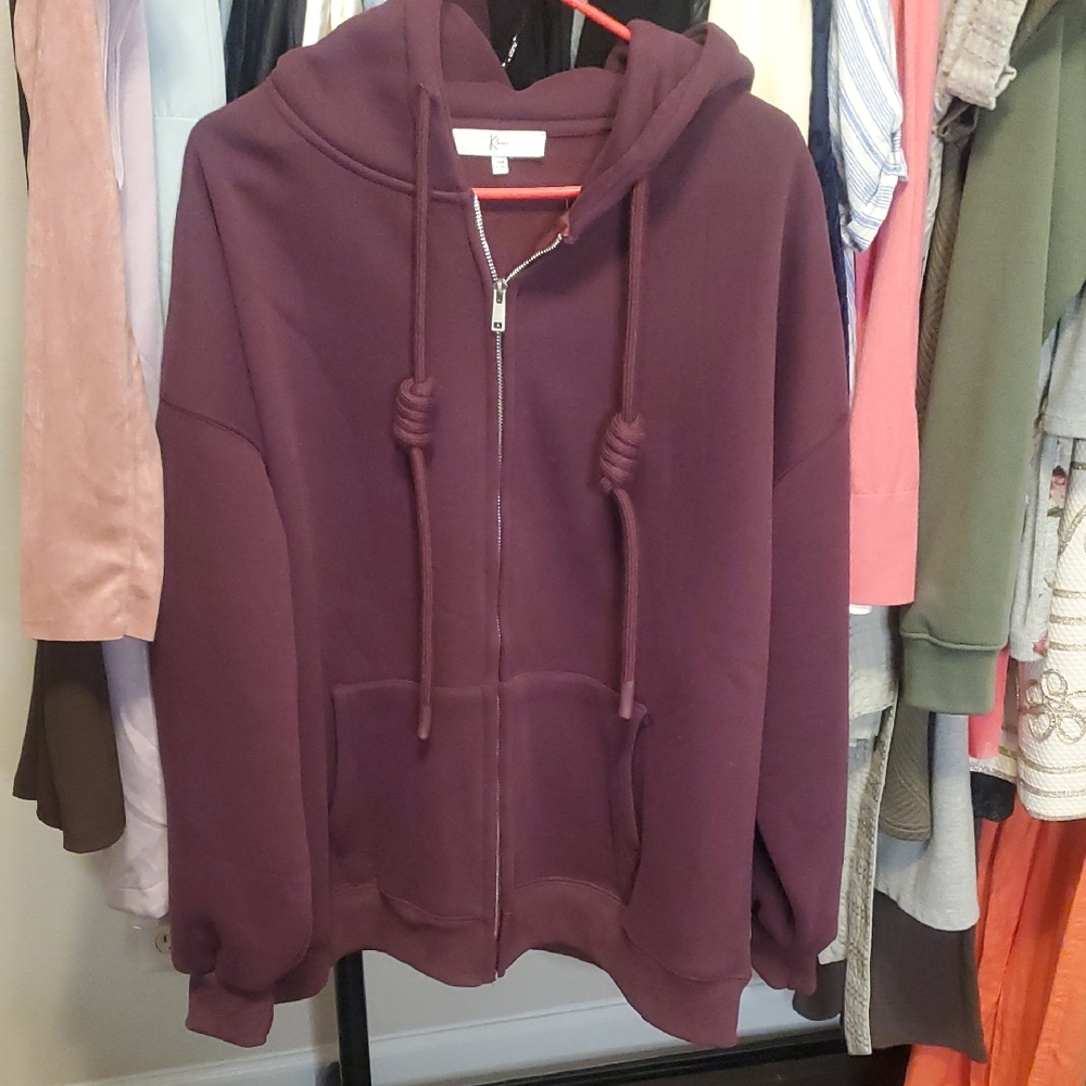 🆕️Klesis  Plum Zip-Front Hoodie with Thick Drawstrings (New With Tags)